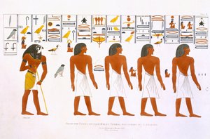 Murais dos Túmulos dos Reis em Tebas, descobertos por G. Belzoni, quadro 6 de "Placas Ilustrativas das Pesquisas no Egito e na Núbia", gravadas por Charles Hullmandel (1789-1850) 1820-22 (lit
